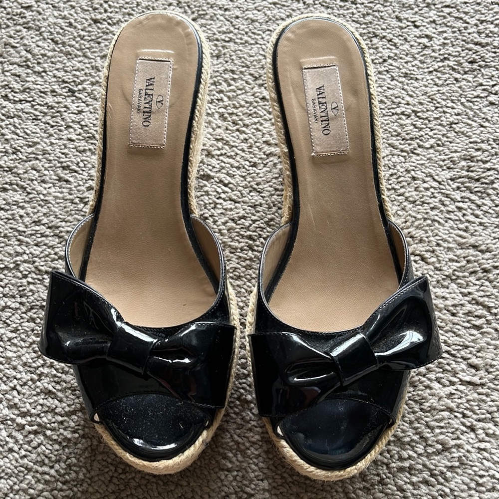 Valentino Black bow wedge sandal